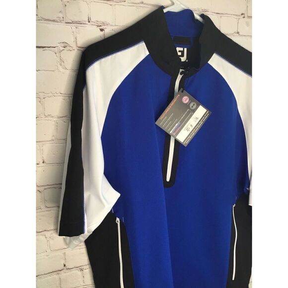 FootJoy FJ Men’s Windshirt Size M Medium short sleeve 1/2 zip pullover WhiteBlue - Picture 3 of 12